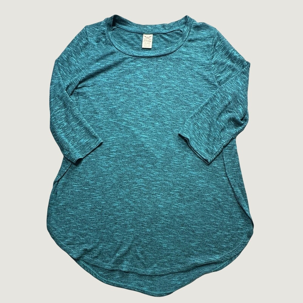 Faded Glory Tunic Top Womens 1X Teal Space Dye 3/4 Sleeve High Low Hem FFFGW1611